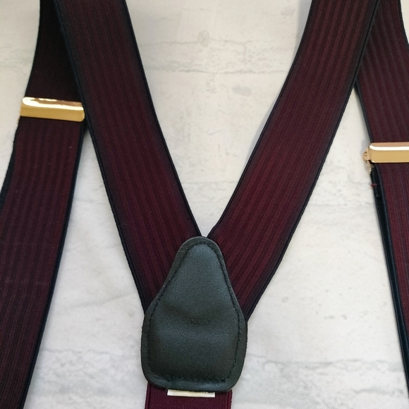 Men's Burgundy and Black Striped Suspenders Formal Business Classic - Picture 3 of 5